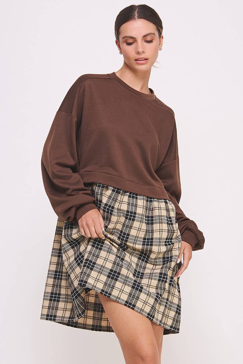 Checked Skirt Dress-Brown