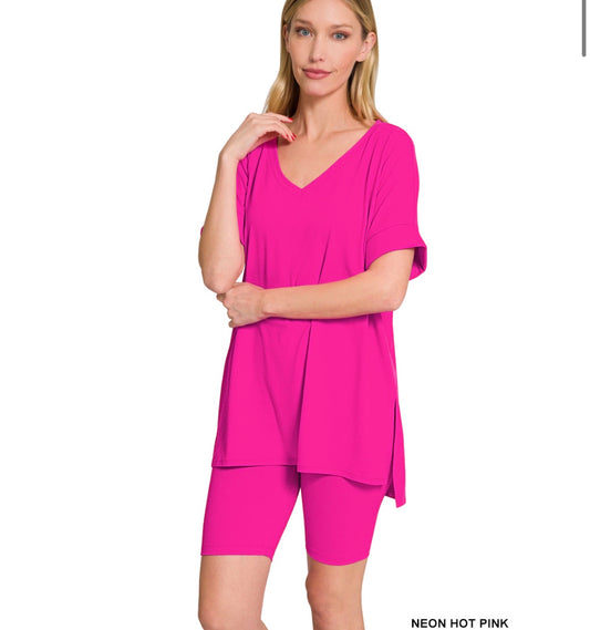 Biker Set | Neon Hot Pink
